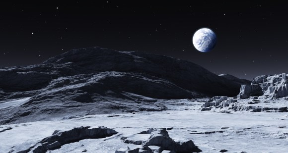Earth rising from the surface of the moon