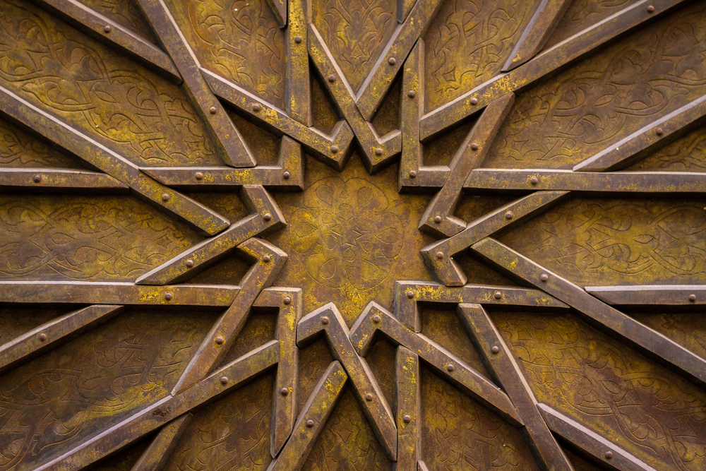 Elaborate Wood Door With Intricate Star Shape Pattern